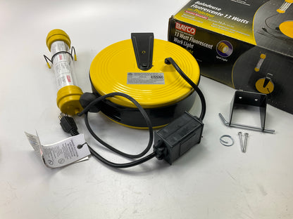 Bayco SL-827 13 Watt Flourescent Work Light W/ Spotlight, 50' Metal Reel