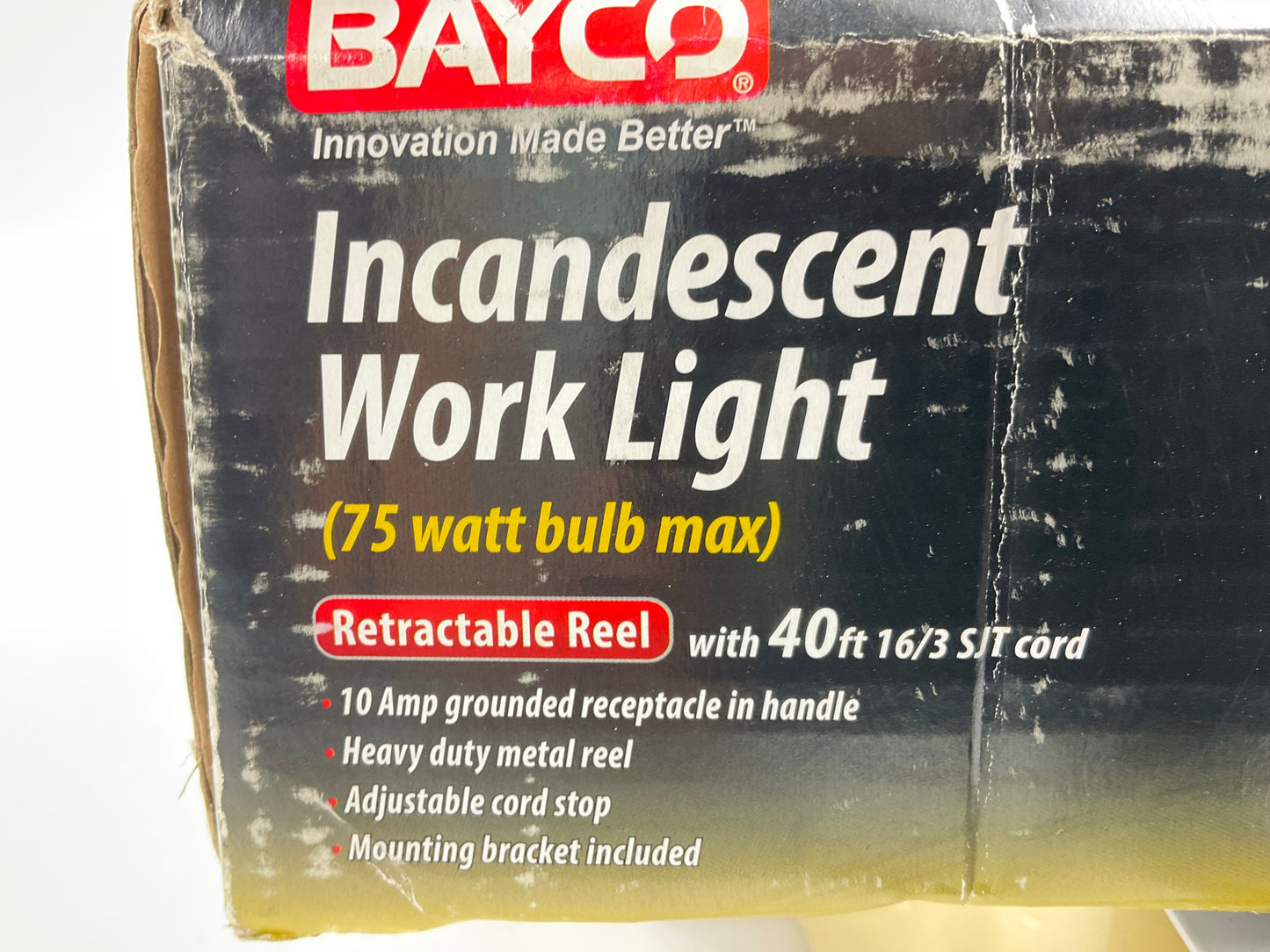 Bayco SL-840 Incandescent Work Light W/ Metal Guard & Single Outlet On 40ft Reel