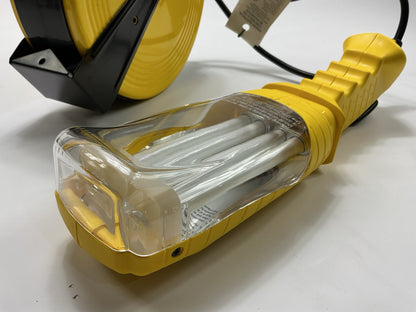 Bayco SL-875 26w Fluorescent Work Light W/single Outlet On 40ft Metal Reel