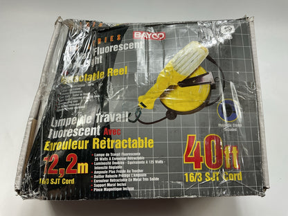 Bayco SL-875 26w Fluorescent Work Light W/single Outlet On 40ft Metal Reel