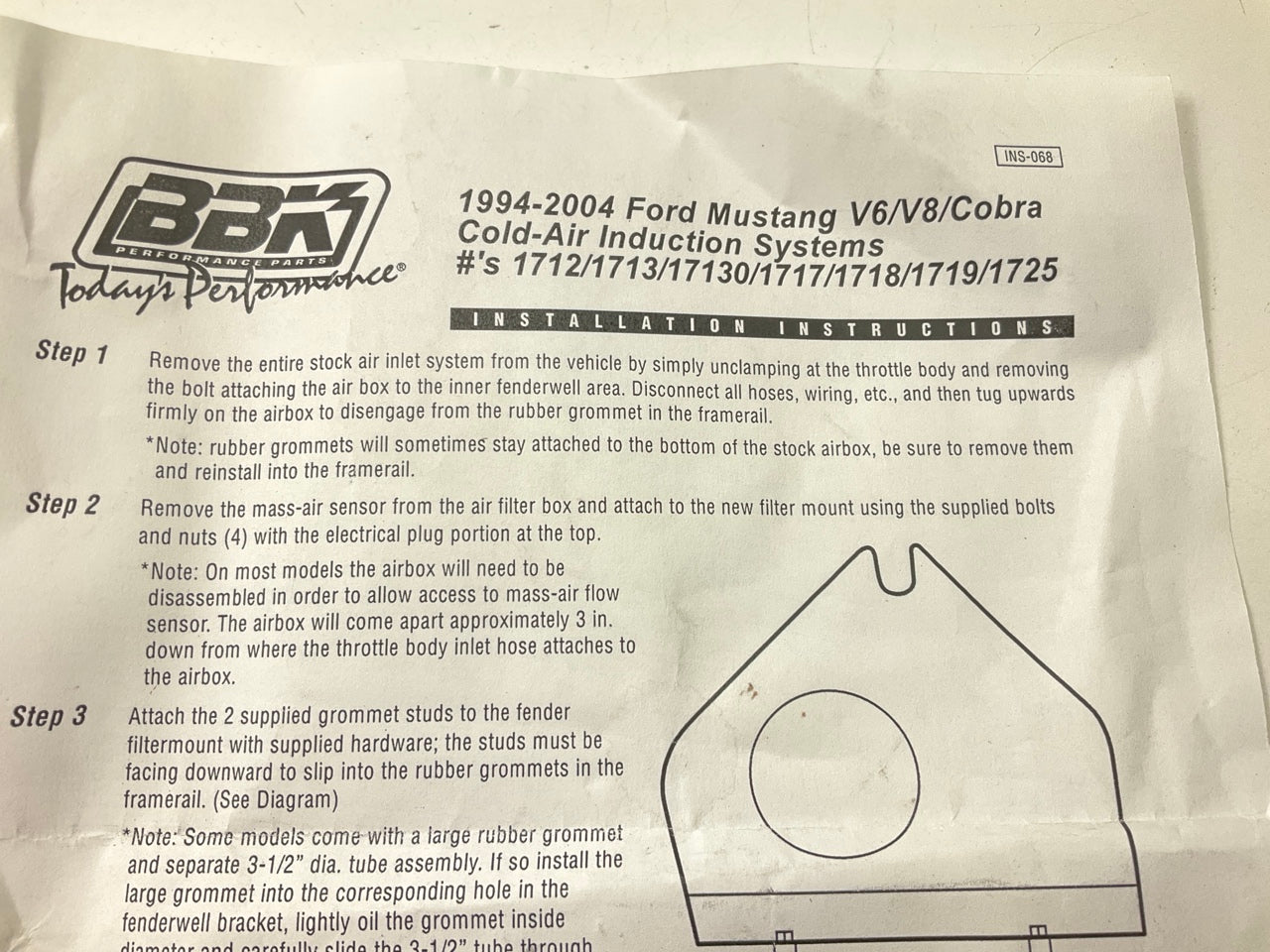 Missing Air Filter - BBK Performance 1718 Cold Air Intake System 96-04 Mustang