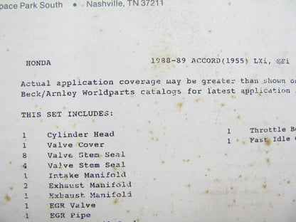 Beck Arnley 032-2757 Cylinder Head Gasket Set 1988-1989 Honda Accord 2.0L-L4