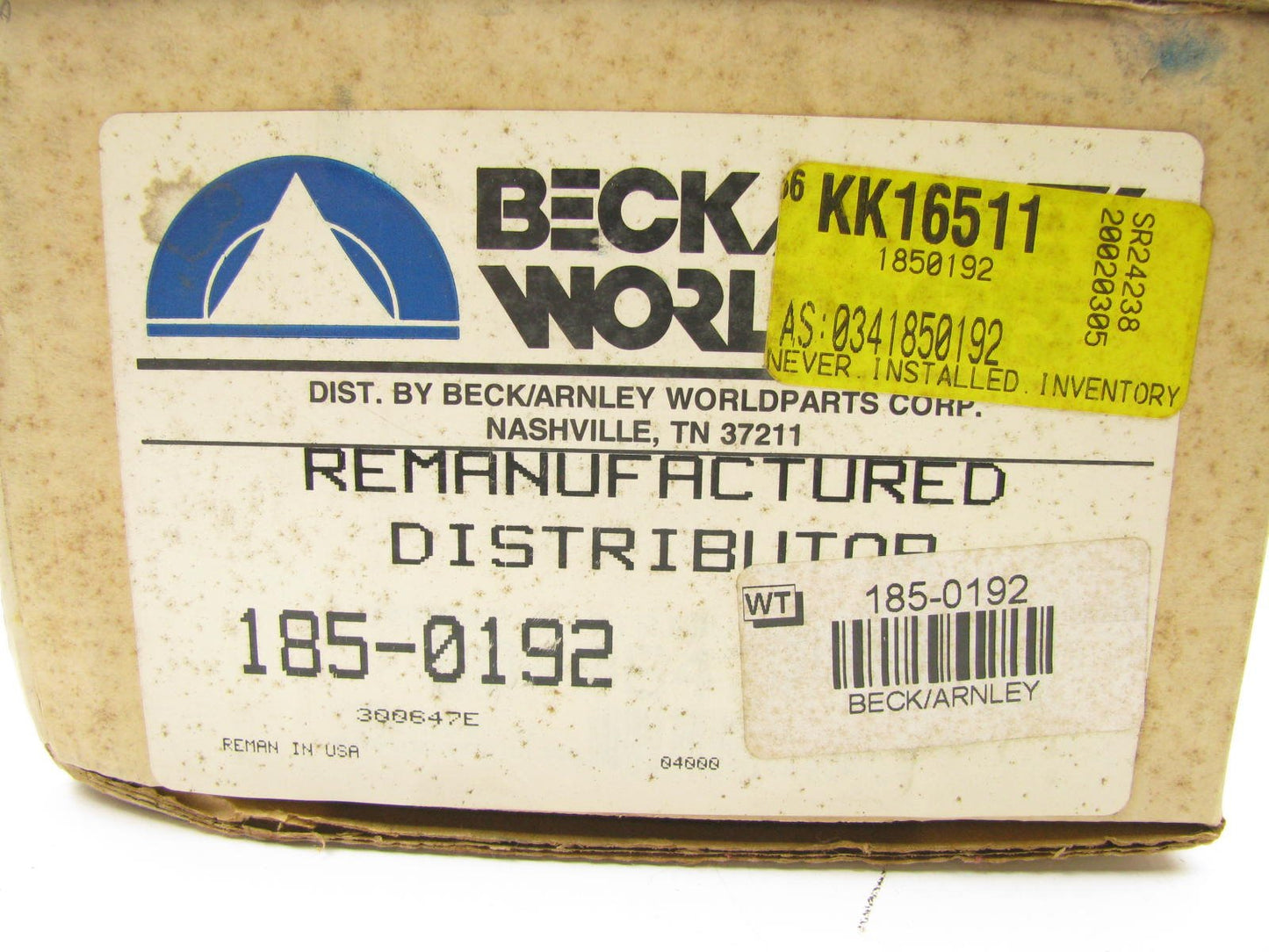 Reman. Beck Arnley 185-0192 Distributor For 1984-1987 Dodge Caravan 2.6L