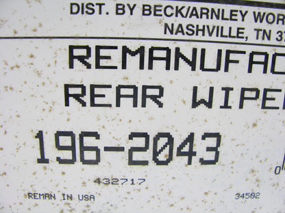 Beck Arnley 196-2043 Reman Rear Window Wiper Motor for 1987-1994 Toyota Tercel