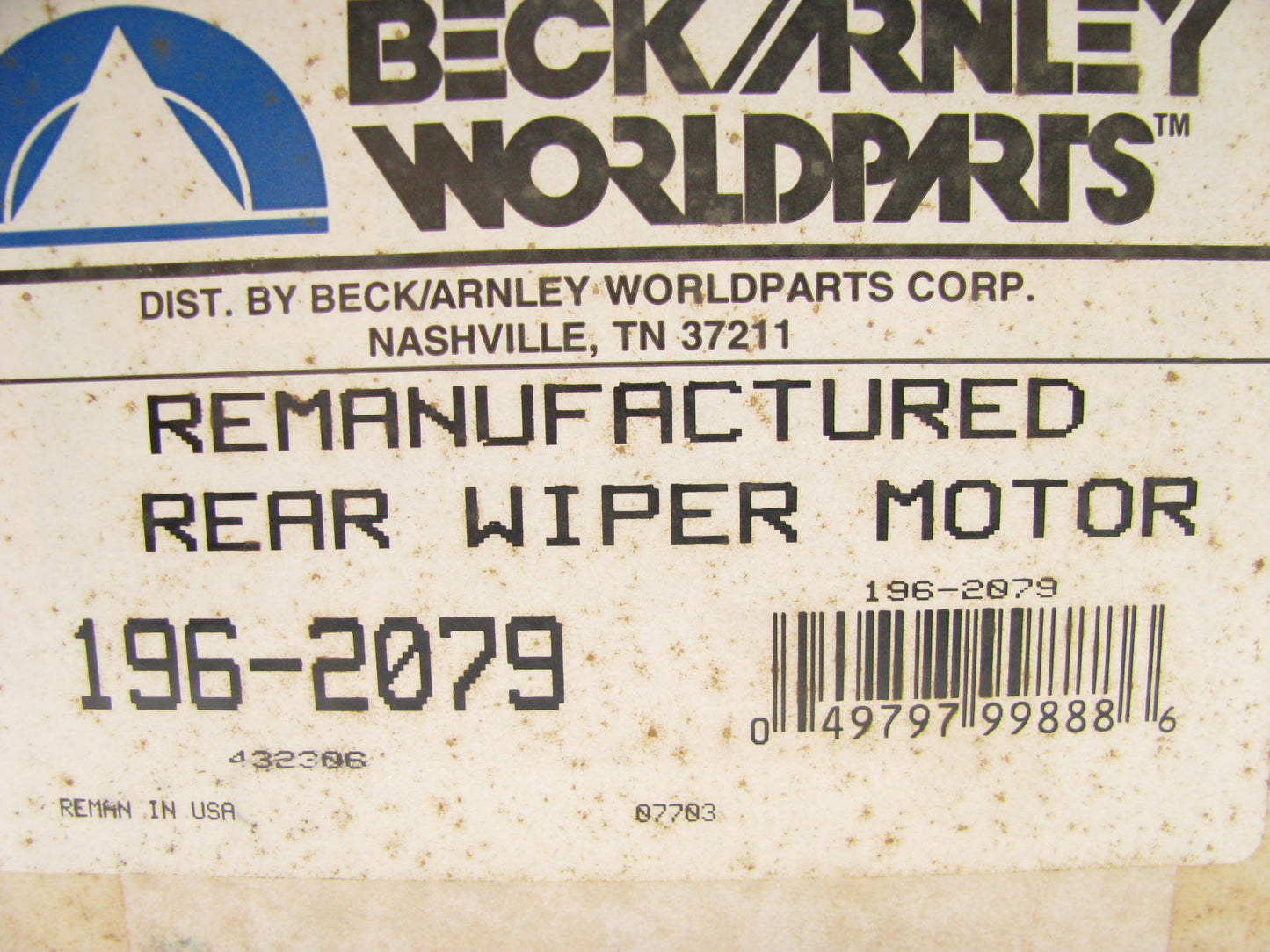 Beck Arnley 196-2079 Reman Rear Window Wiper Motor 85-89 XR4Ti 88-93 Festiva