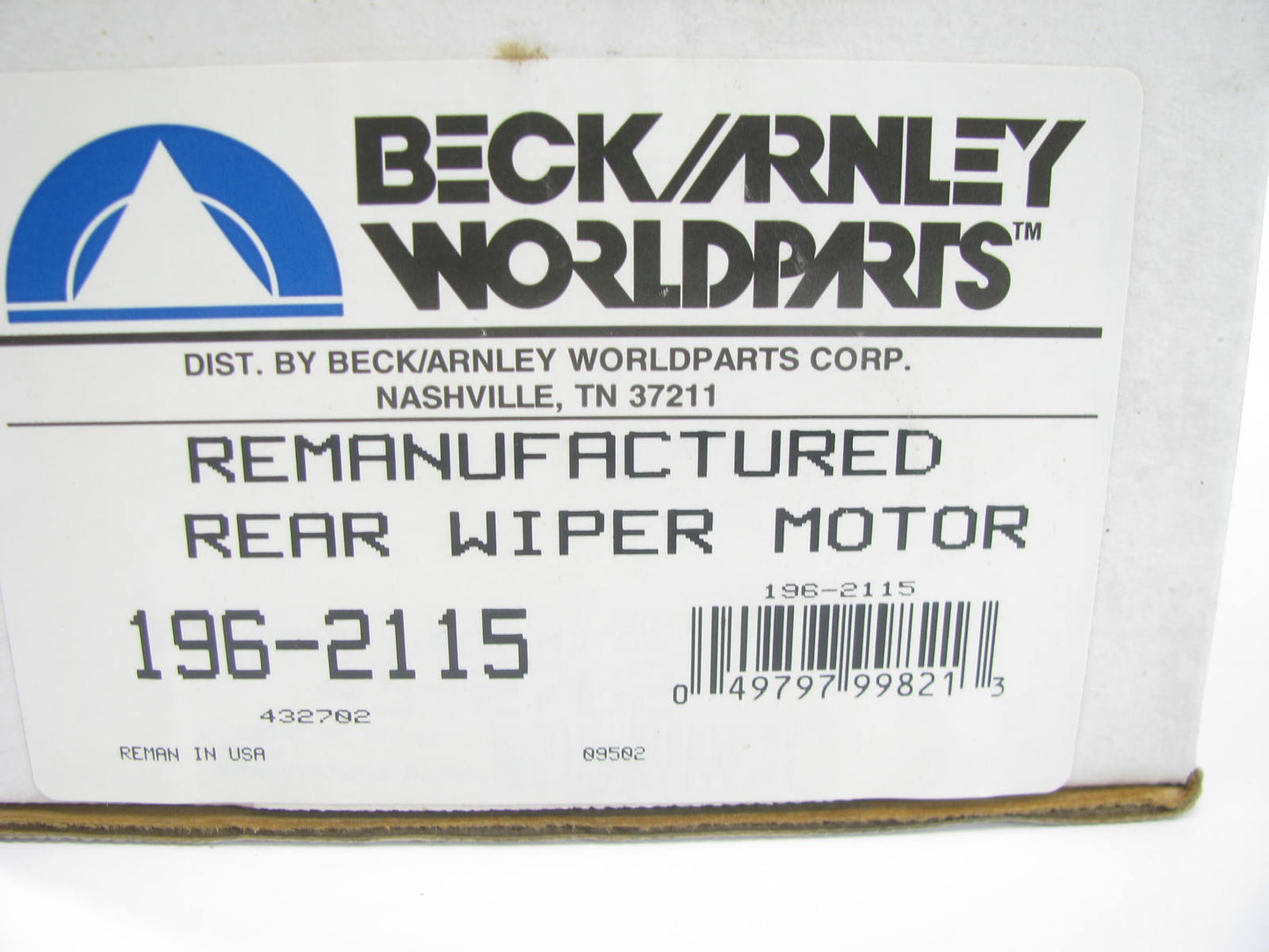 Beck Arnley 196-2115 Reman Rear Window Wiper Motor 1983-1986 Toyota Tercel WAGON