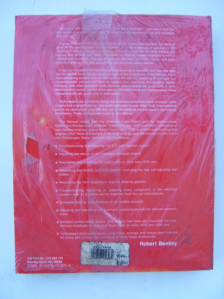 Sealed 1975-79 Rabbit Scirocco Official Bentley Manual VRG9 -LPV 997 174