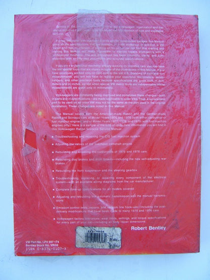Sealed 1975-79 Rabbit Scirocco Official Bentley Manual VRG9 -LPV 997 174