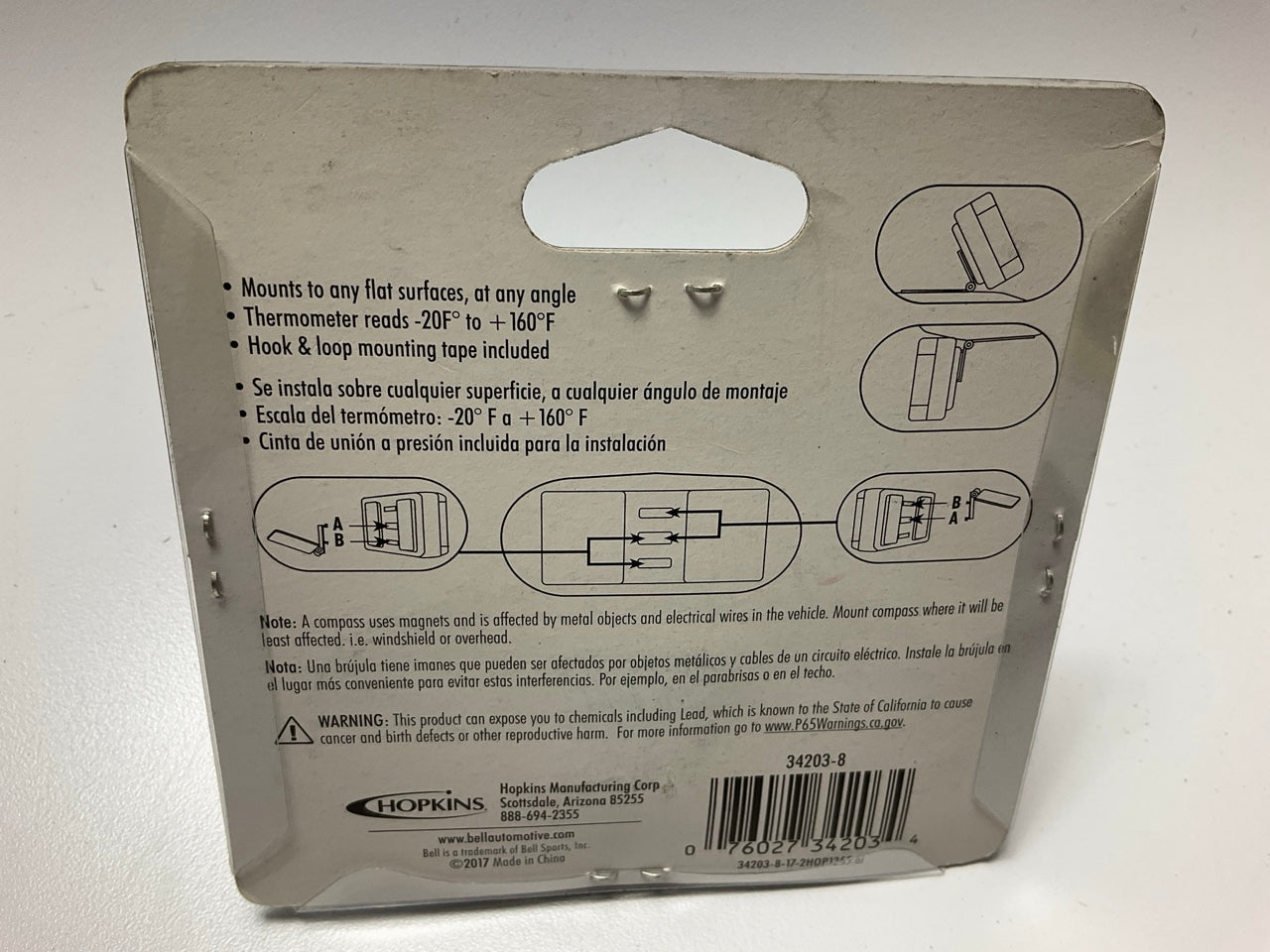 Bell 34203-8 R-A-M- Compass Thermometer Mounts Witth Hook And Loop Tape