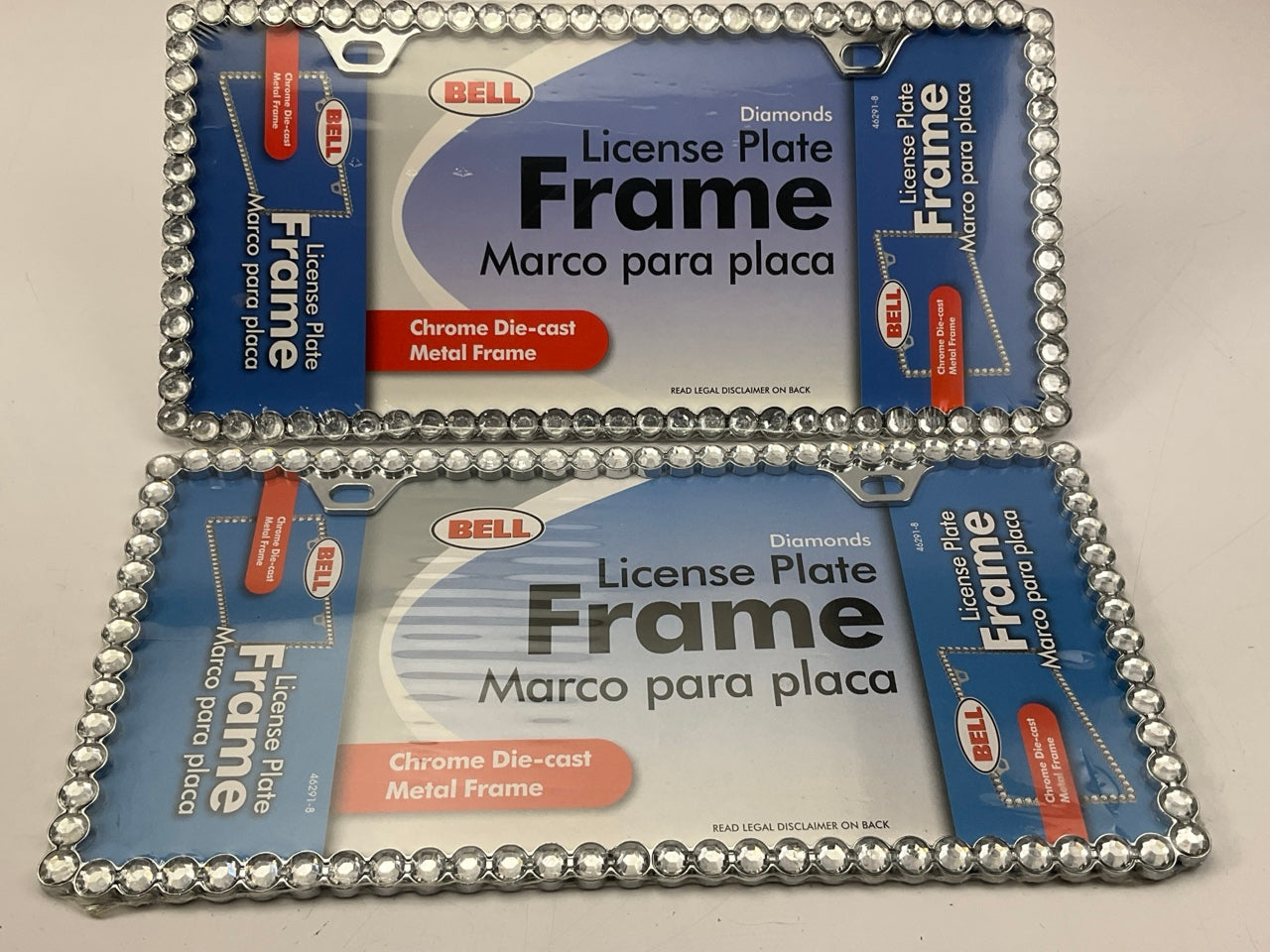 (2) Bell 46291-8 CHROME Die-Cast Metal License Plate Frame