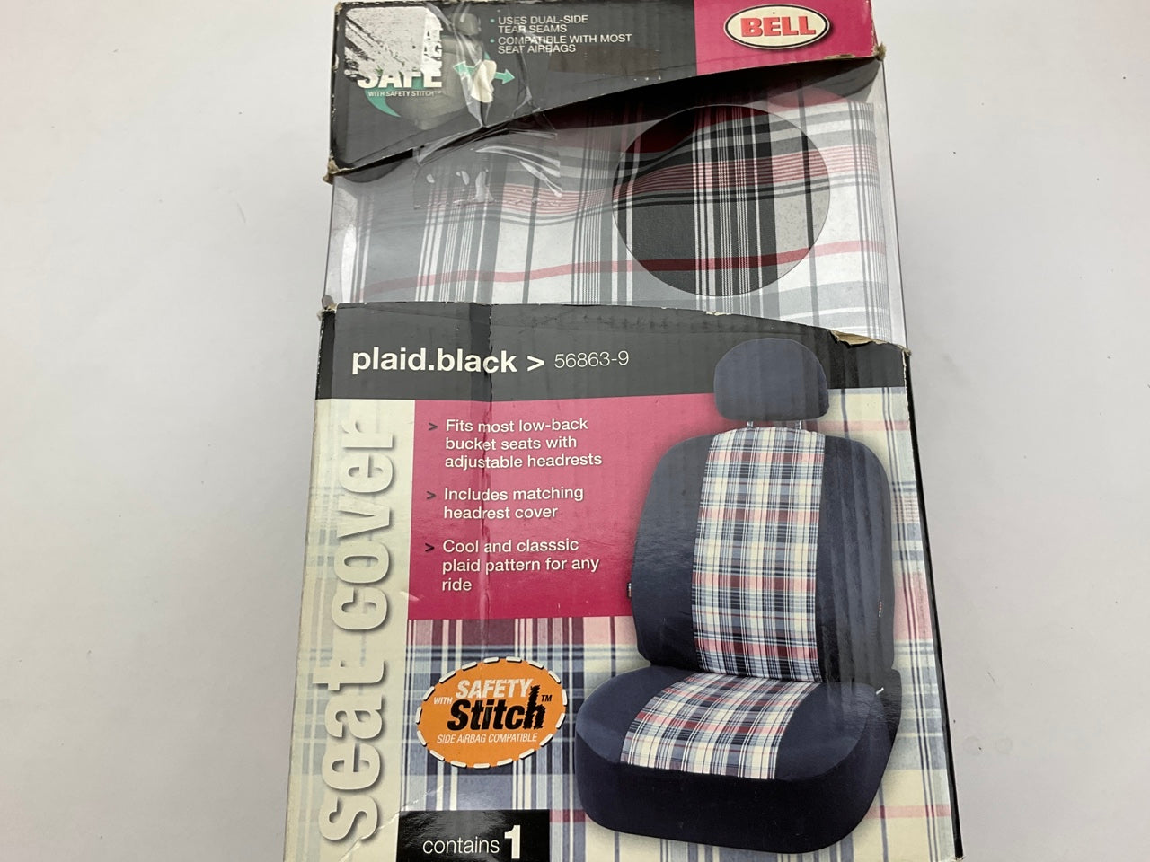 Bell 56863-9 UNIVERSAL Black Plaid Low-Back Bucket Seat Cover - ONE SIZE