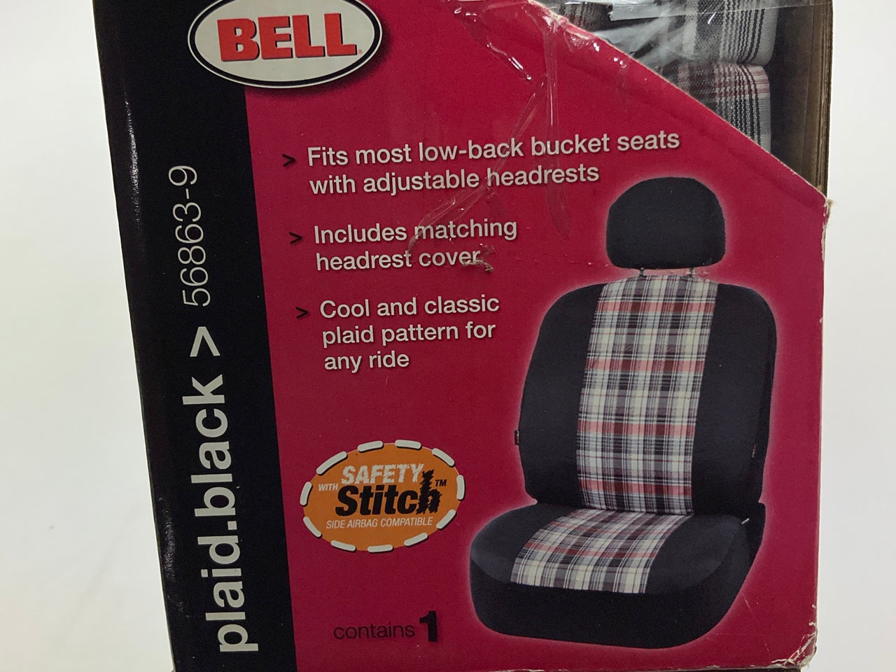 Bell 56863-9 UNIVERSAL Black Plaid Low-Back Bucket Seat Cover - ONE SIZE