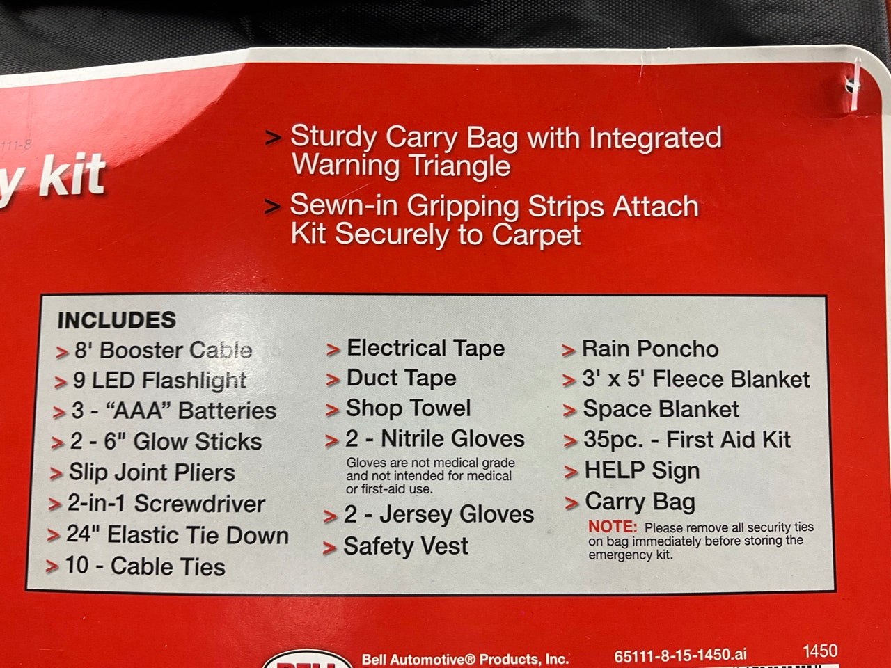 Bell 65111-8 Deluxe Roadside Emergency Kit W/ Booster Cables & Flashlight