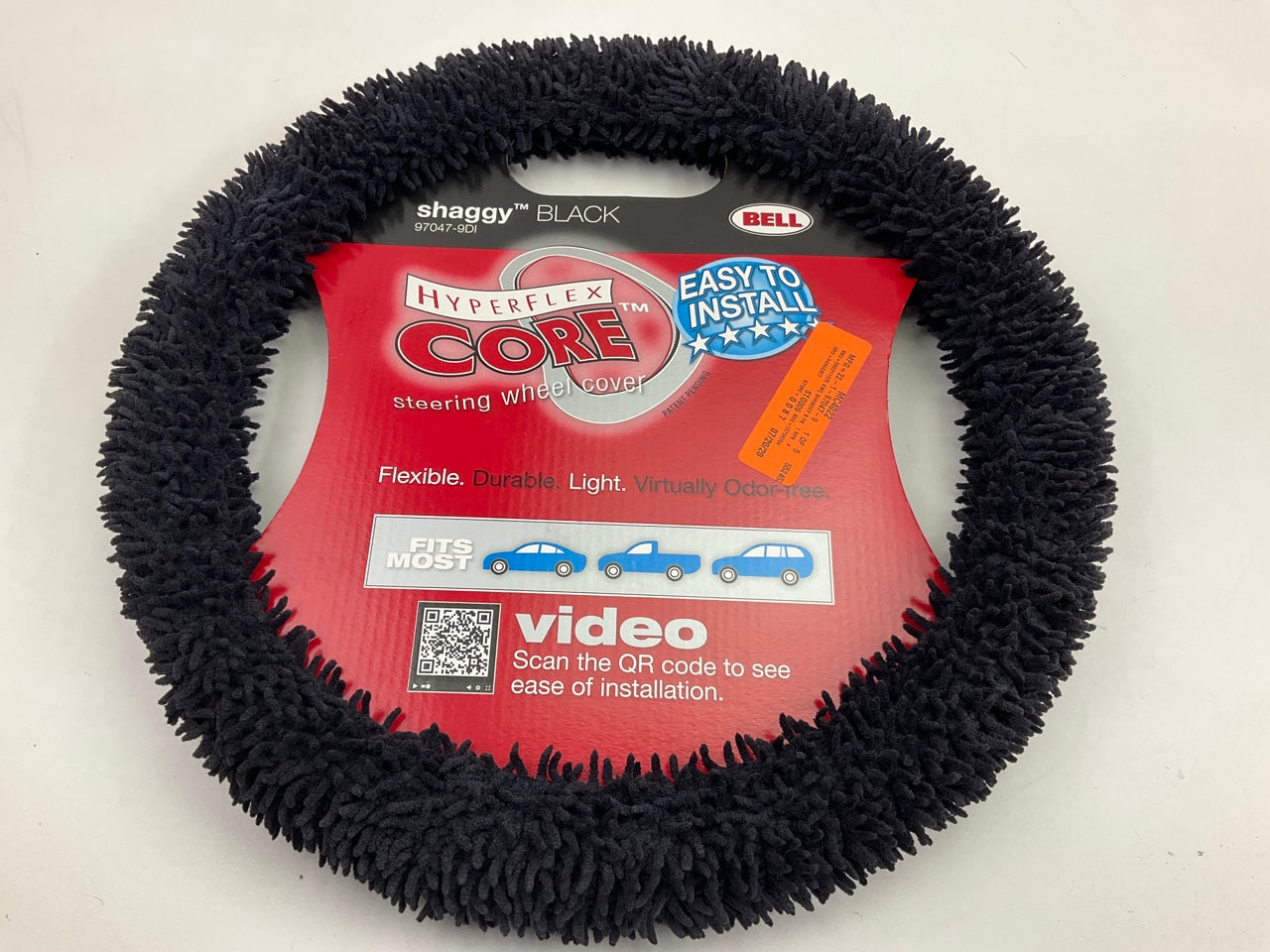 Bell 97047-9DI Shaggy BLACK Steering Wheel Cover W/Hyperflex Core 14.5-15.5''