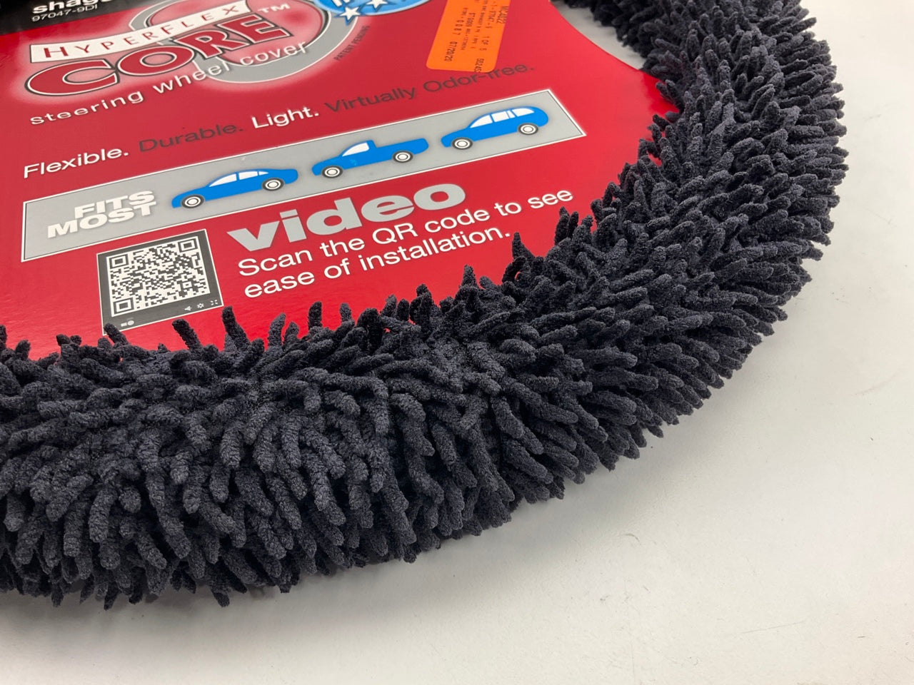 Bell 97047-9DI Shaggy BLACK Steering Wheel Cover W/Hyperflex Core 14.5-15.5''