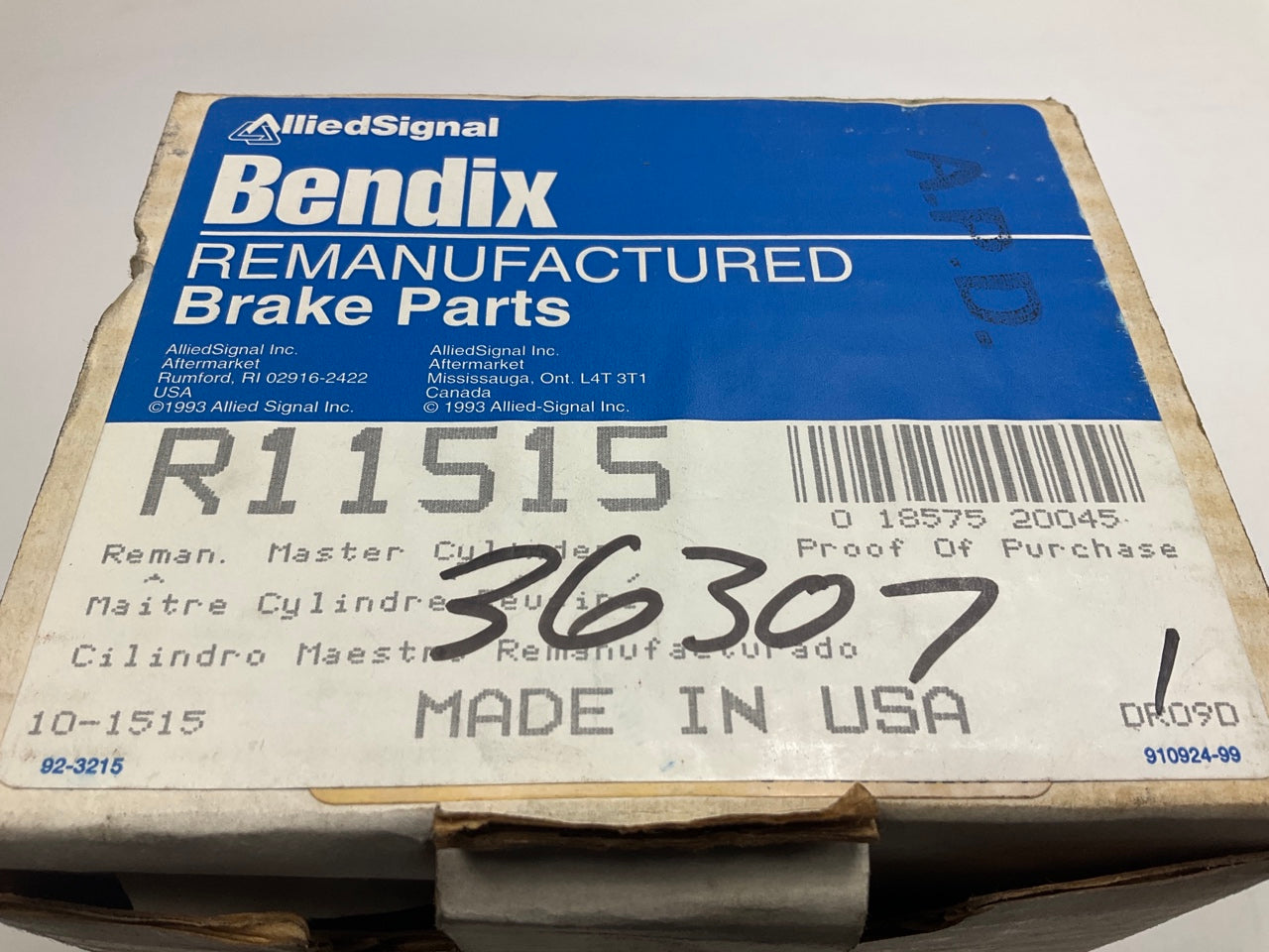 REMAN. Bendix R11515 Brake Master Cylinder (With Power Disc Brake) # 3461187