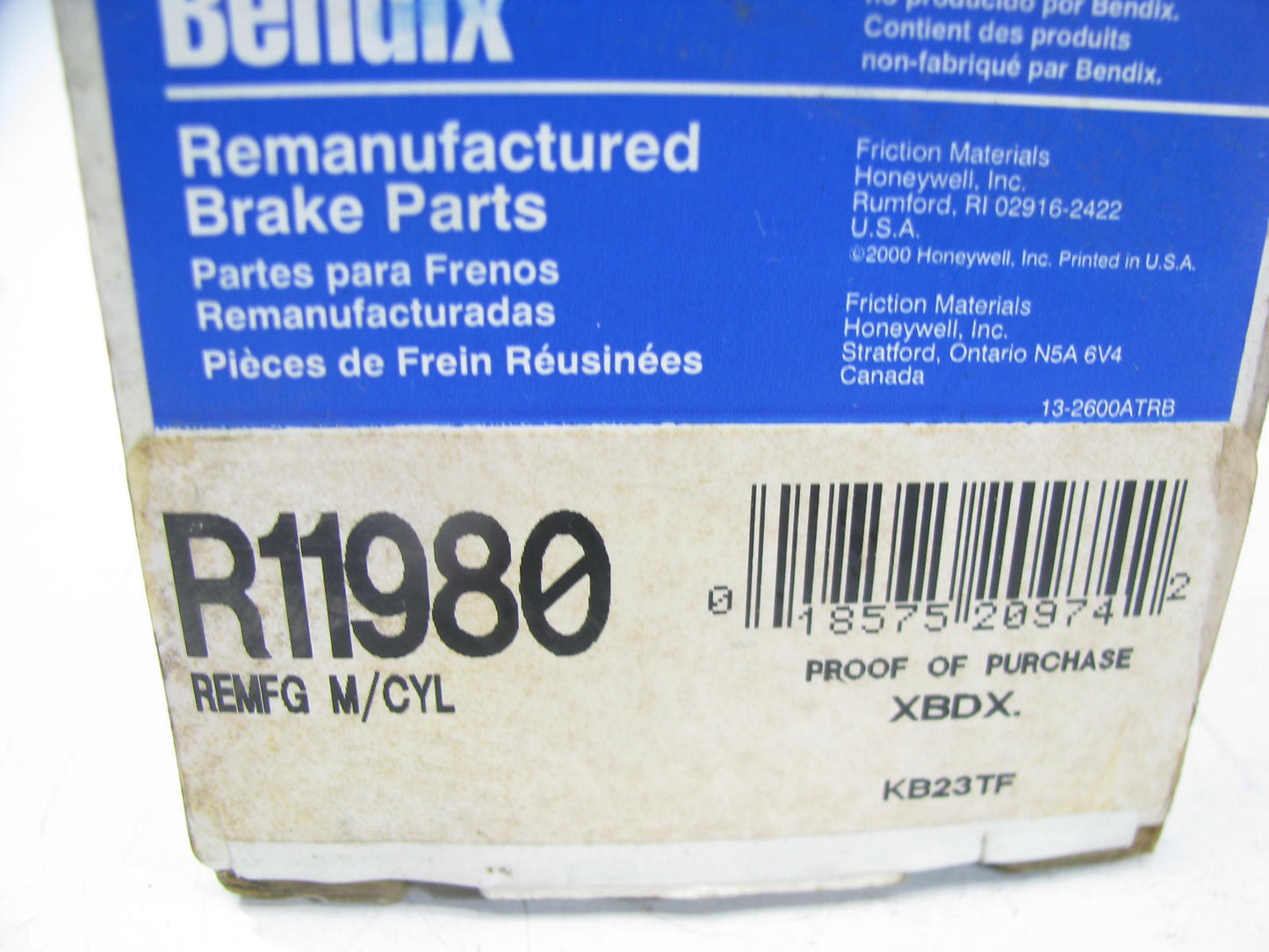 Reman Bendix R11980 Brake Master Cylinder For 1982-1983 Nissan Stanza