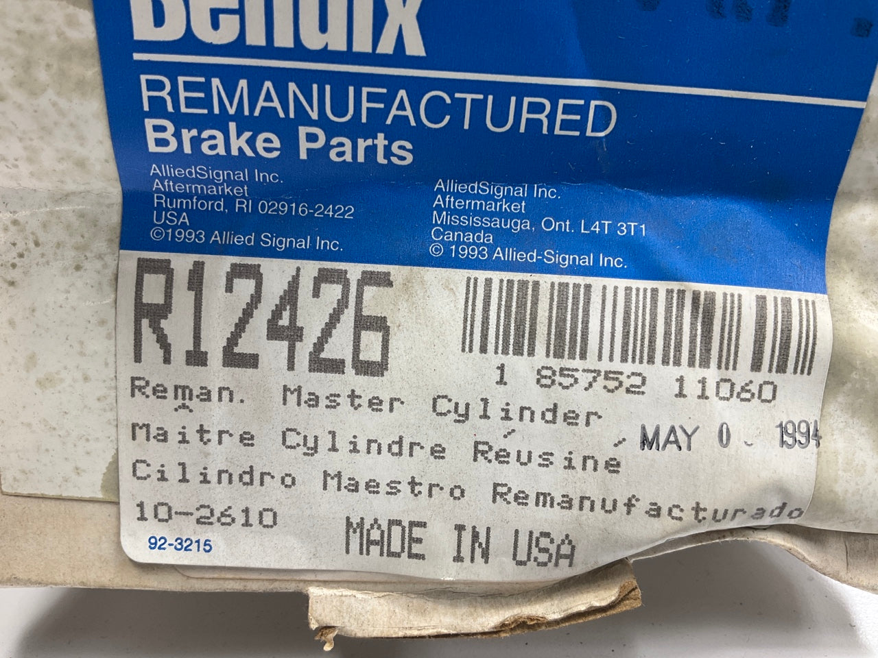 REMAN Bendix R12426 Brake Master Cylinder W/O Reservoir