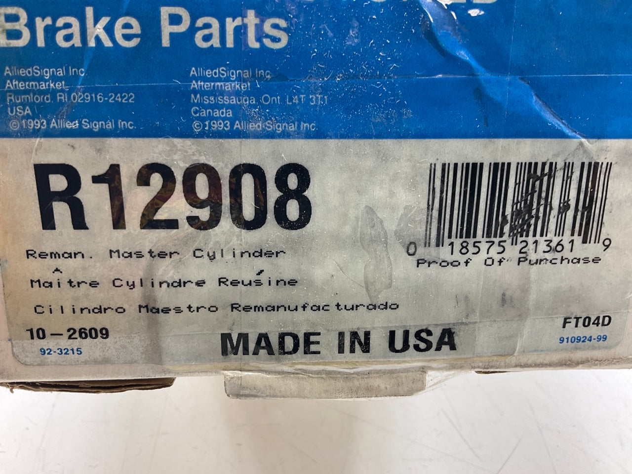 REMAN Bendix R12908 Brake Master Cylinder