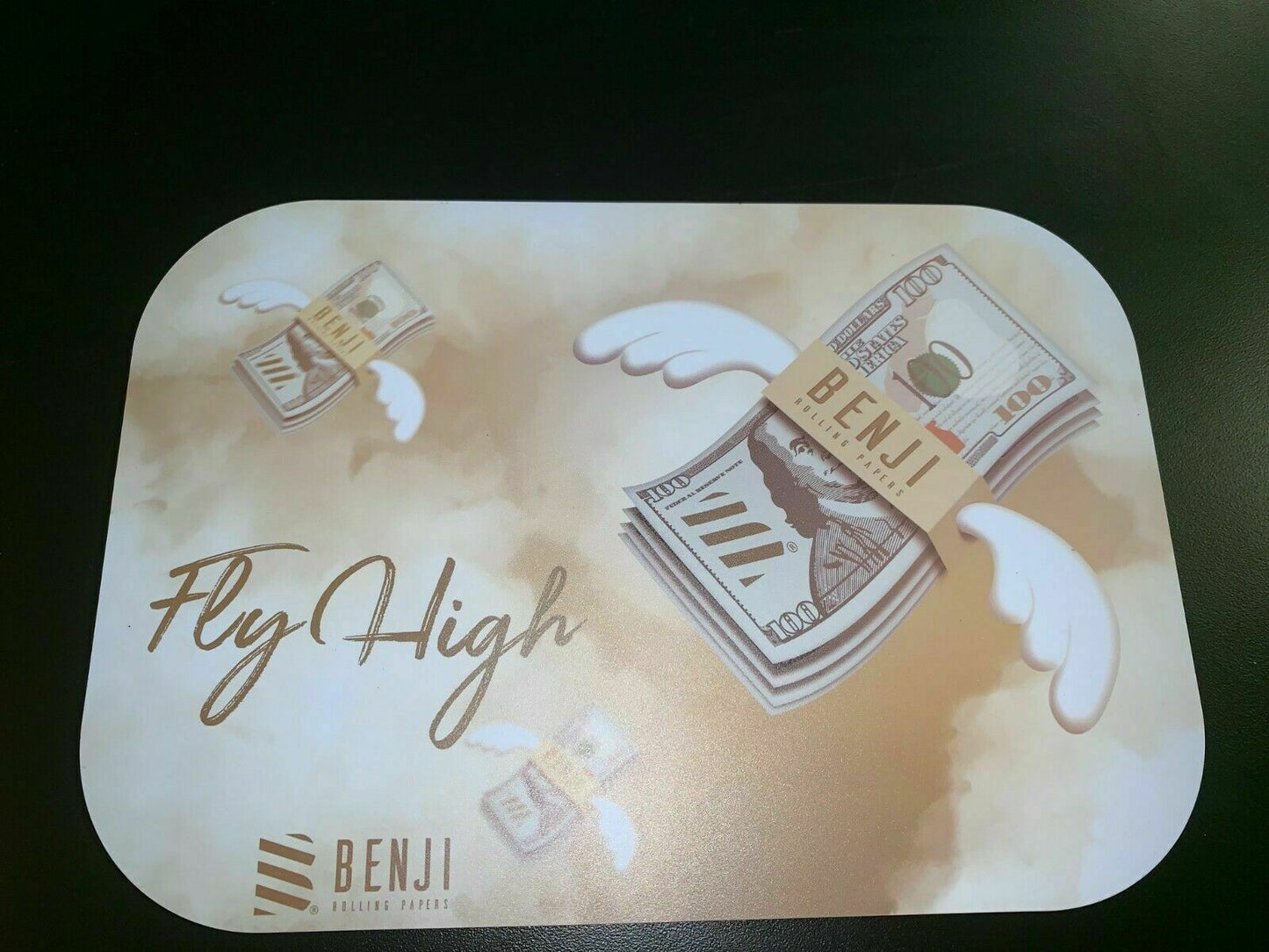 Benji White Rolling Tray & Magnetic Lid Cover, (3) Pre-Rolled Cones & (20)papers