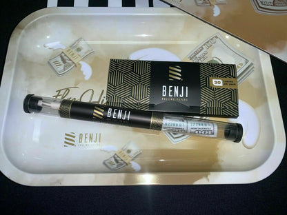 Benji White Rolling Tray & Magnetic Lid Cover, (3) Pre-Rolled Cones & (20)papers