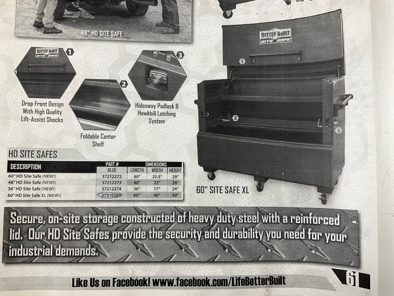 Better Built 37210269 HD Site Safe XL Jobsite Box - 60''L X 30''W X 46''H