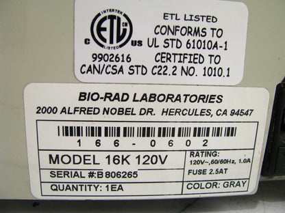 TESTED - Bio-Rad Microcentrifuge Model 16K - MISSING SPEED CONTROL KNOB