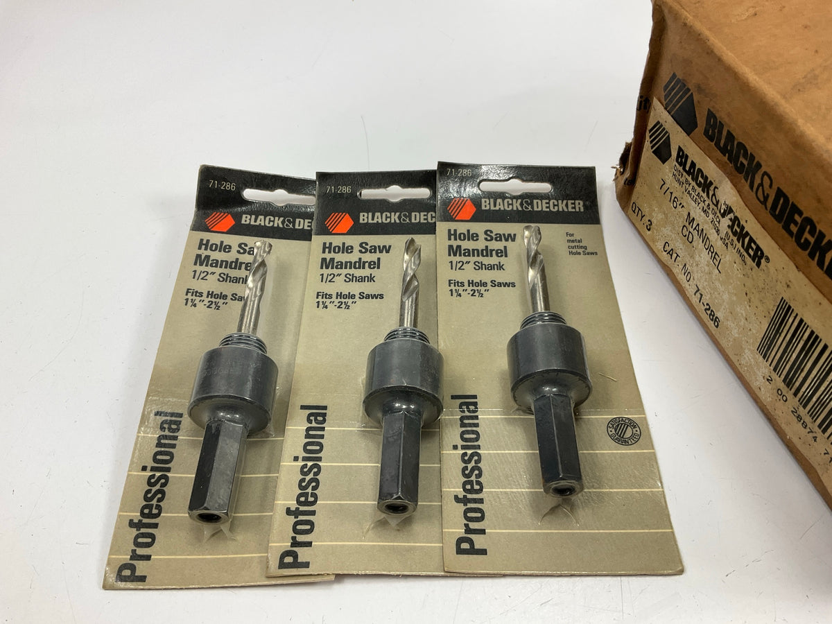 (3) Black & Decker 71-286 Hole Saw Mandrel 1/2'' Shank - 1-1/4''-2-1/2'' Saw Range