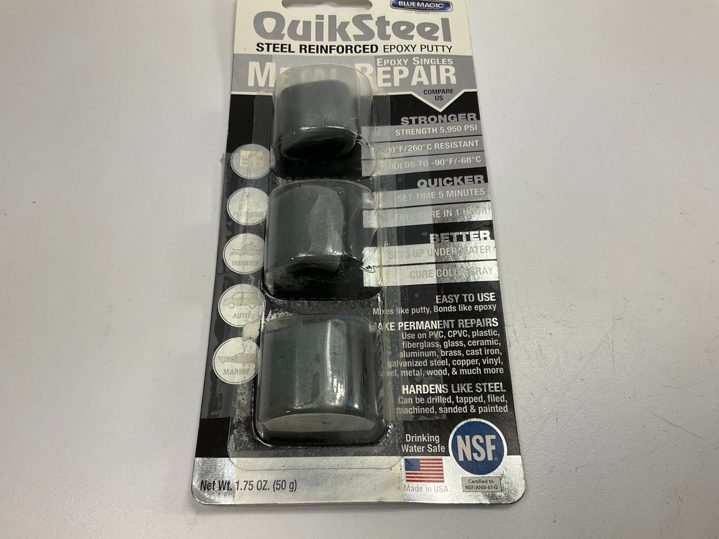 (5) Blue Magic 16001 QuikSteel Steel Reinforced Epoxy Putty For Metal Repair