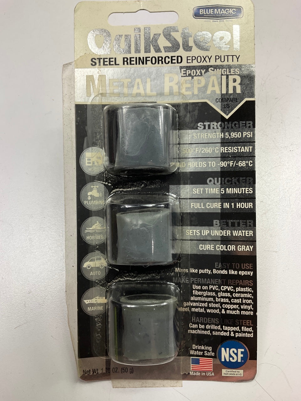 Blue Magic 16001 QuikSteel Steel Reinforced Epoxy Putty For Metal Repair