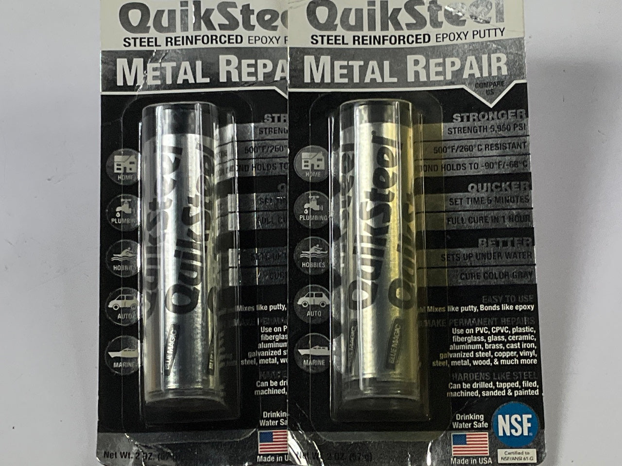 (2) Blue Magic 16002TRI QuikSteel Steel Reinforced Epoxy Putty Repair, 2 Oz