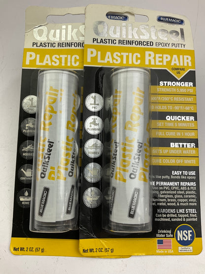 (2) PACK  Blue Magic 16502TRI QuikSteel Strong Plastic Repair Epoxy Putty - 2 Oz