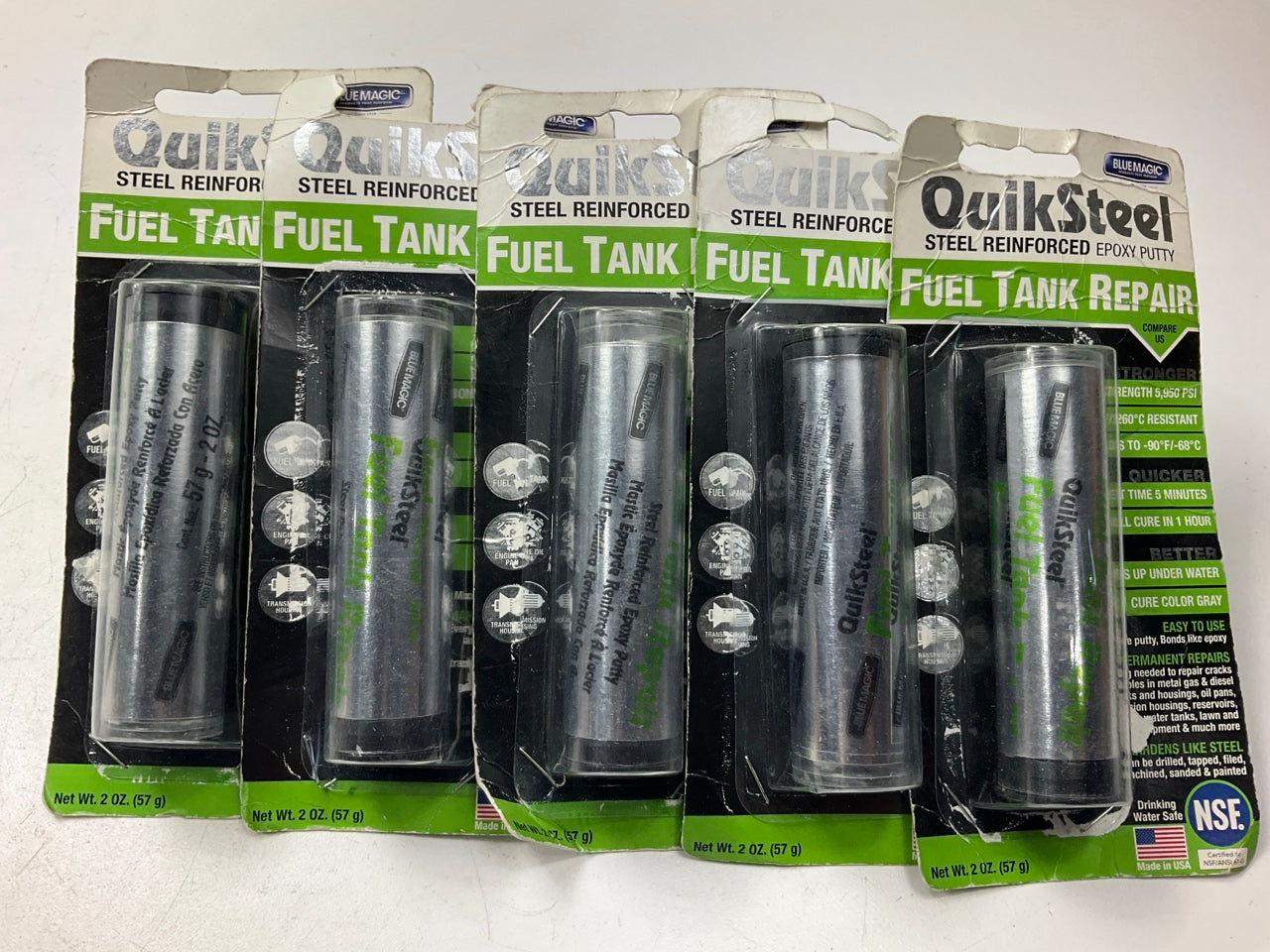 OPEN BOX - (5) Blue Magic 16552TRI QuikSteel Fuel Gas Tank Repair Epoxy Putty
