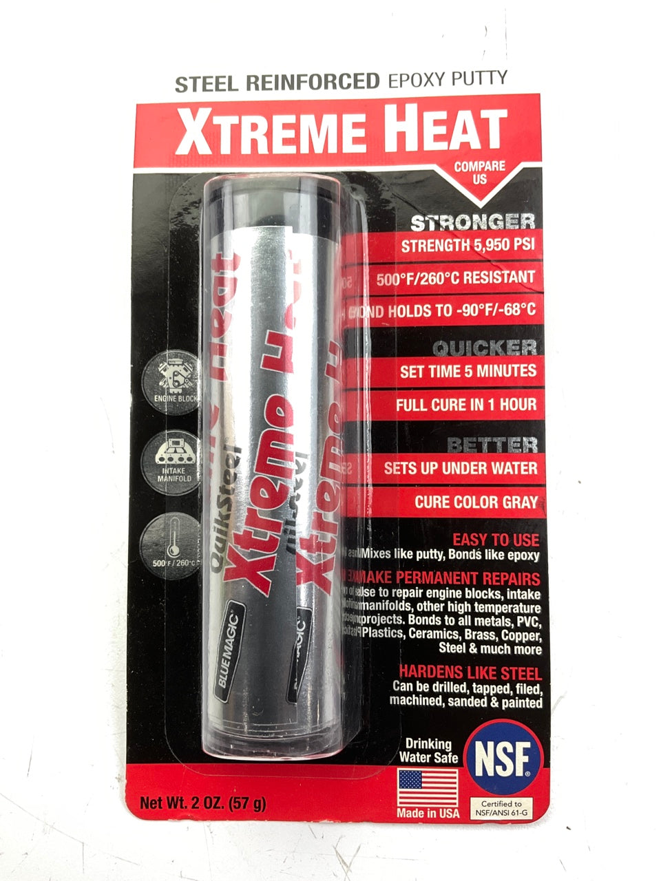 Blue Magic 16562TRI Steel Reinforced Epoxy Putty, Xtreme Heat, 2oz