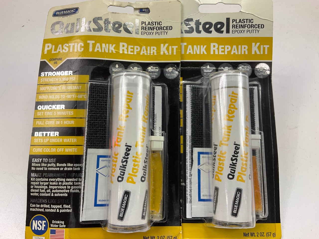 (2) Blue Magic 6522KTRI QuikSteel Plastic Tank Repair Kit Epoxy Putty White 2 Oz