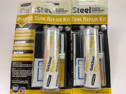 (2) Blue Magic 6522KTRI QuikSteel Plastic Tank Repair Kit Epoxy Putty White 2 Oz