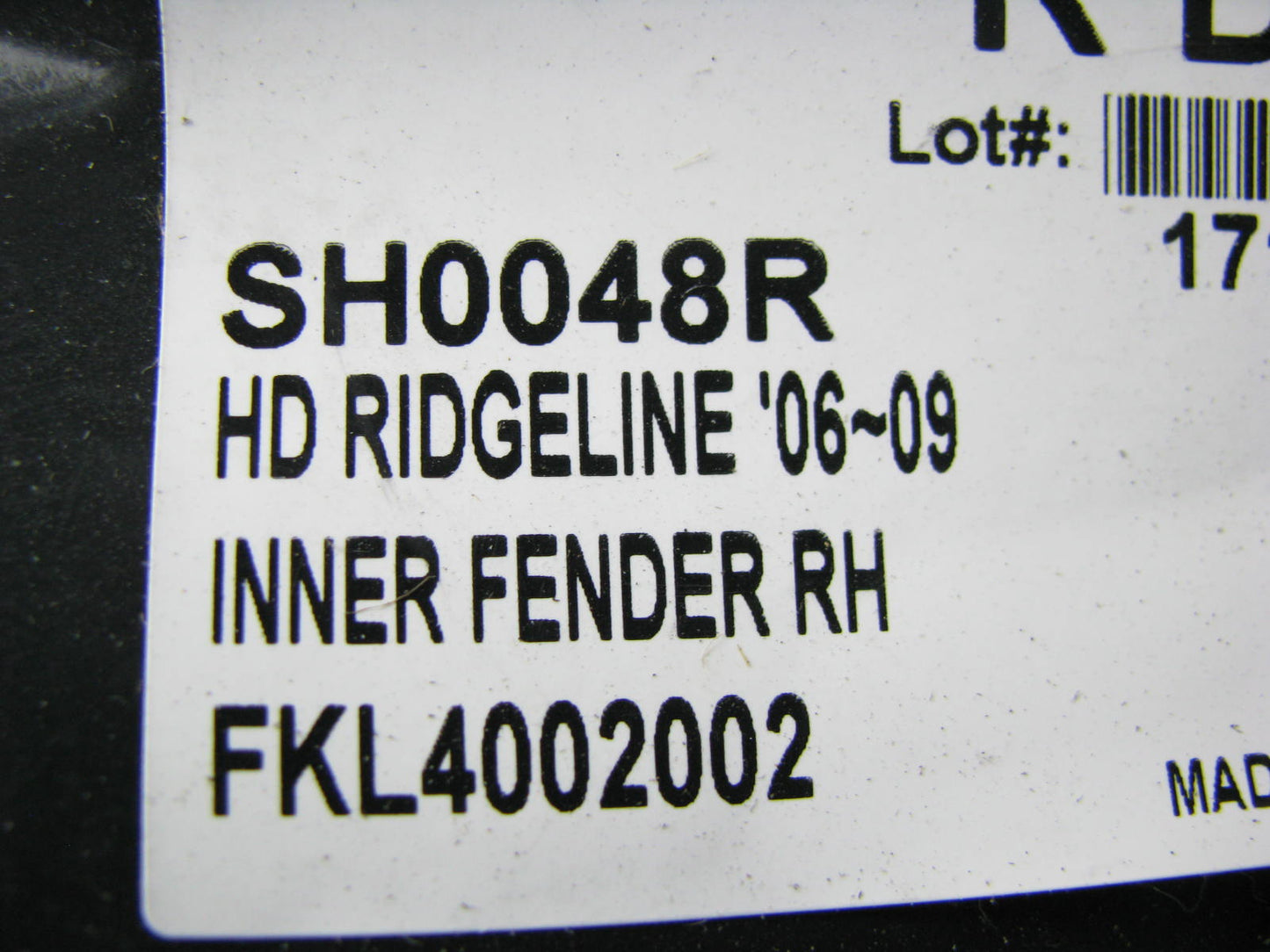AFTERMARKET FRONT RIGHT Fender INNER Splash Shield Panel For 06-12 Ridgeline
