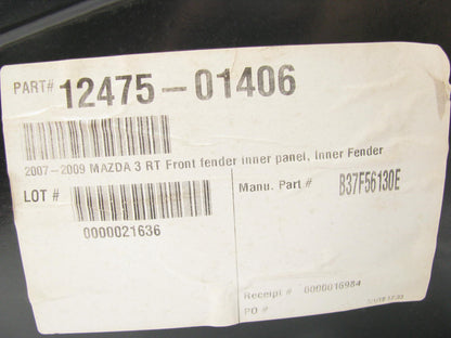 RH FRONT Passenger FENDER INNER Liner  For 2007-2009 Mazda 3