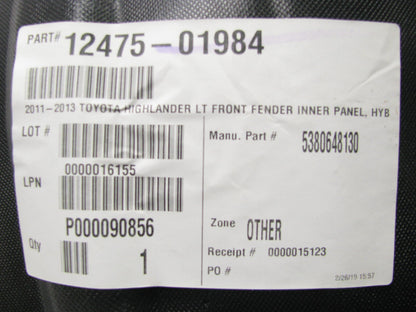 Replacement Front Left Fender Liner For 11-13 Toyota Highlander Hybrid