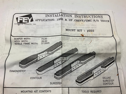 FEY 92220 Rear Bumper Bar Mounting Kit 1988-1998 Chevy GMC K2500 Truck C2500