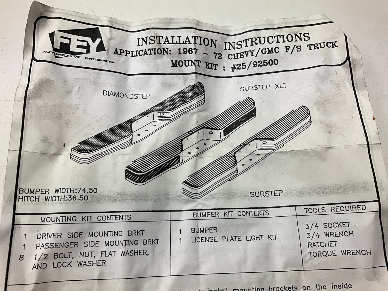 Fey 92500 Rear Bumper Mounting Bracket  Kit 1967-1972 Chevy/GMC C/K Pickup Truck