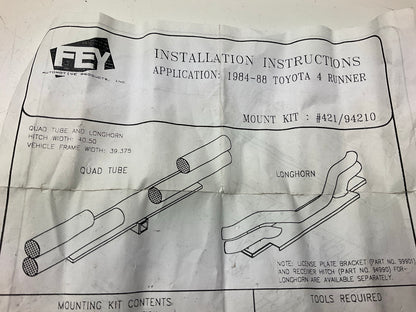 Fey 94210 Quad Tube Rear Bumper Mount Bracket Install Kit 1984-88 Toyota 4Runner