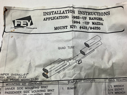 FEY 94230 Quad Tube Rear Bumper Mounting Bracket Kit 1982-2014 Ford Ranger