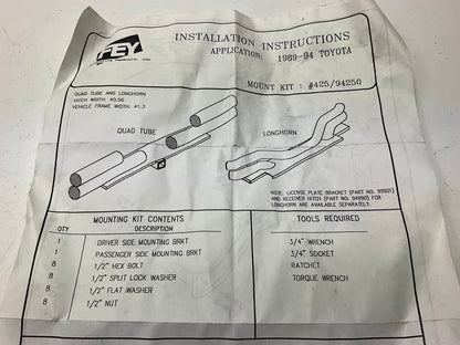 FEY 94250 1989-1994 Toyota Pickup Rear Quad Tube Bumper Bracket Mount Kit