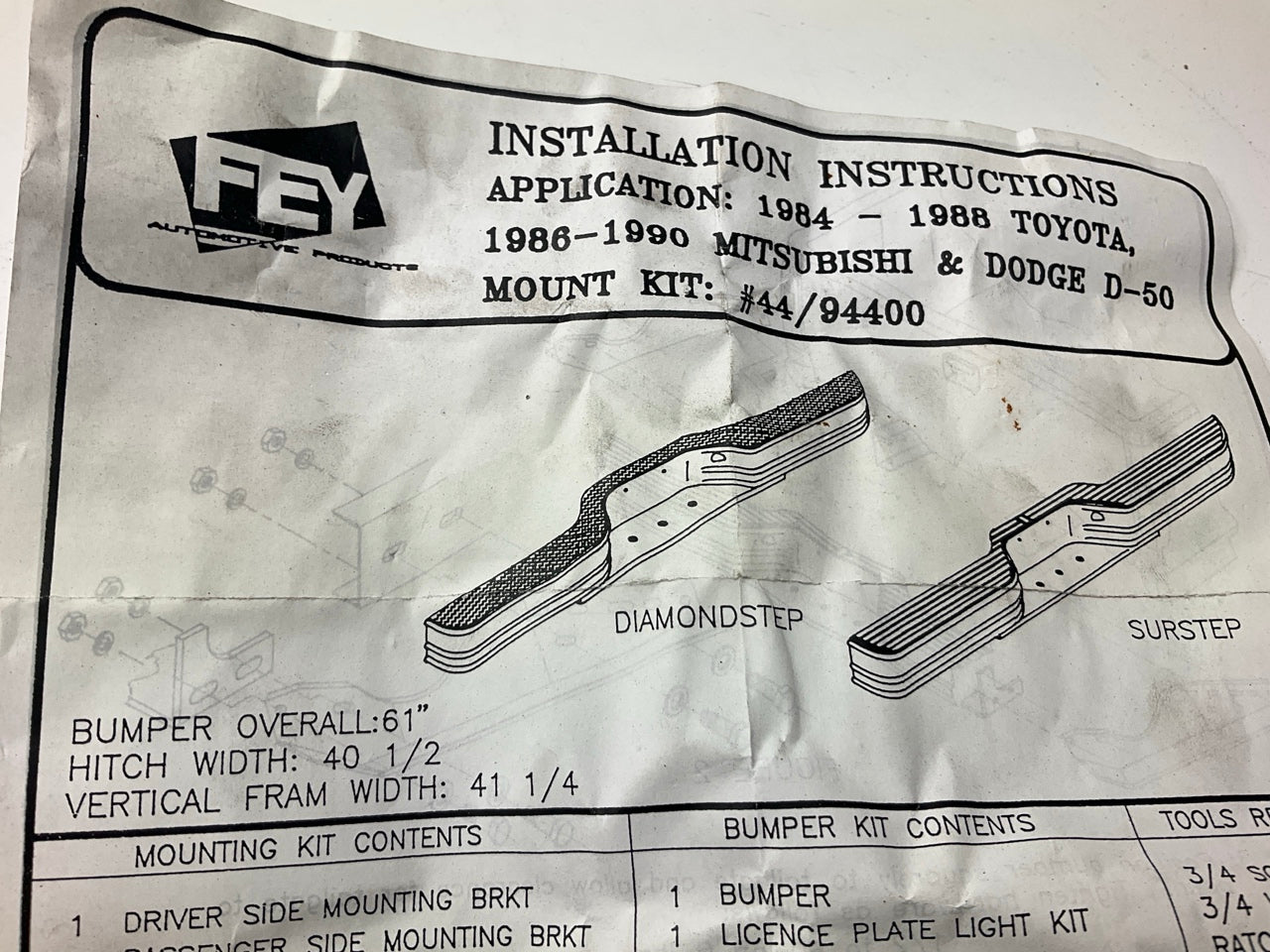 FEY 94400 Rear Bumper Bracket Mount Mounting Kit For 1980-1988 Toyota Pickup