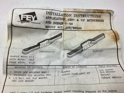 FEY 95500 Rear Bumper Mounting Bracket Install Kit 1987-96 Mitsubishi Mighty Max