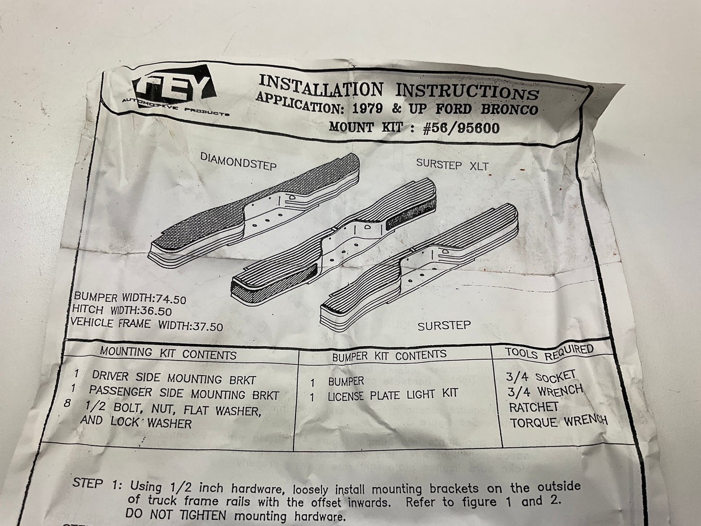 FEY Automotive Rear Bumper Bracket Mounting Mount Kit 1979-1996 Ford Bronco