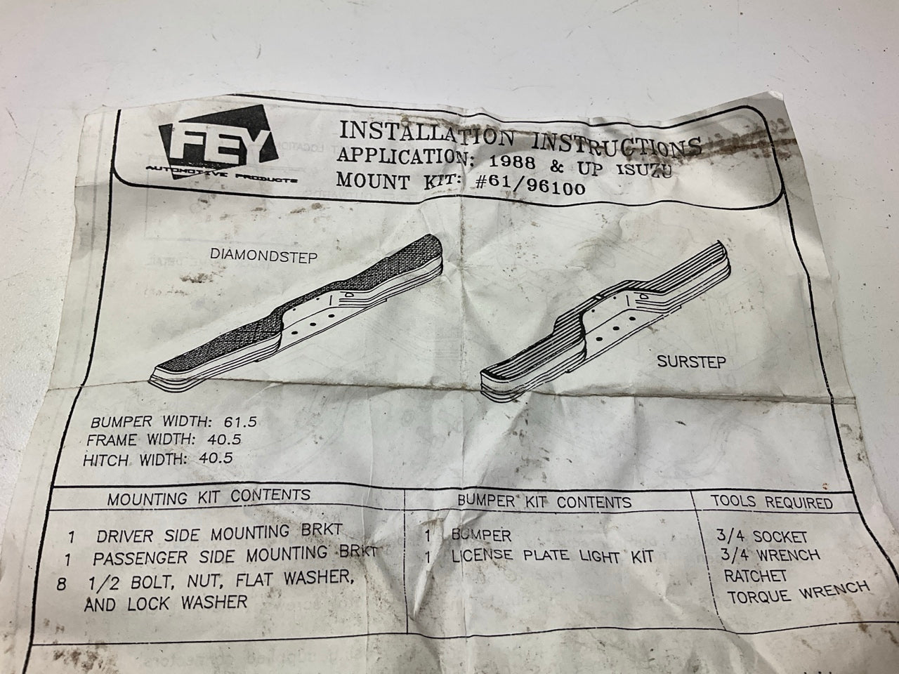 FEY 96100 Rear Bumper Mount Bracket Kit - 1988 & Up Isuzu Pickup Truck