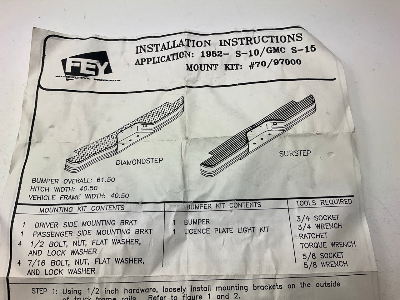 FEY Automotive 97000 Universal Rear Bumper Mounting Kit For 1982 Chevrolet S10