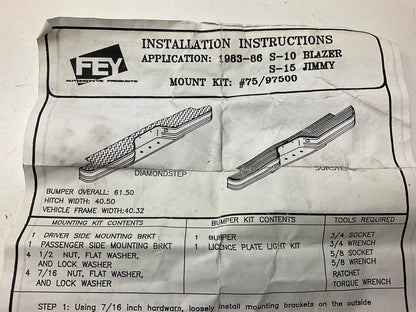 Fey 97500 Rear Bumper Mounting Bracket Kit 1983-1986 S-10 Blazer/S-15 Jimmy